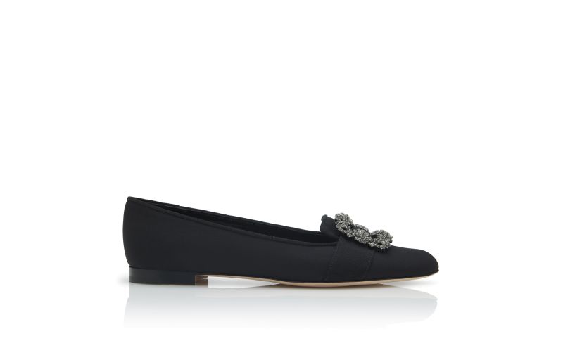 Side view of Marria, Black Crepe de Chine Embellished Flat Pumps - US$995.00