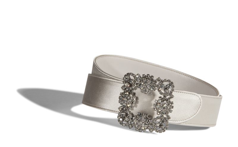 Designer Grey Satin Crystal Buckled Belt