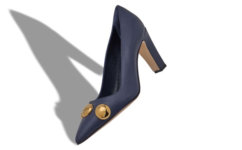 Chappa, Navy Blue Calf Leather Pointed Toe Pumps - €845.00