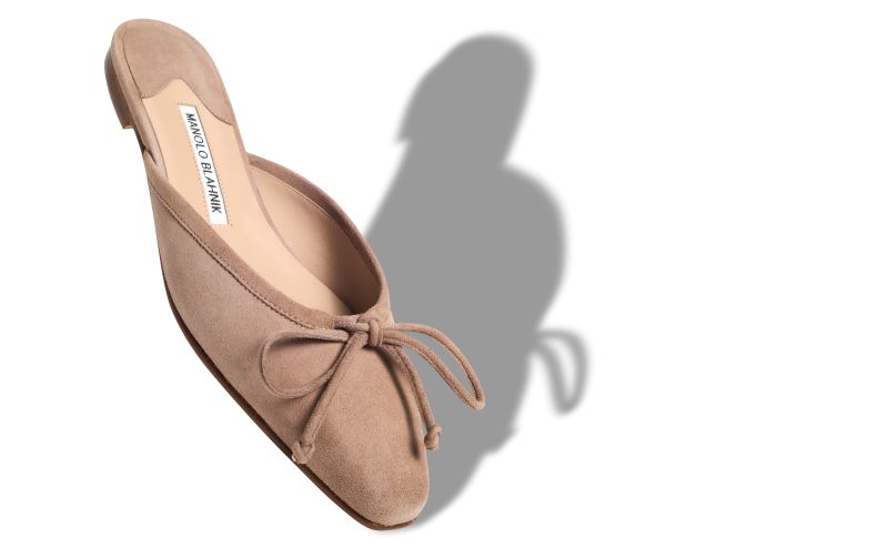 Ballerimu, Light Beige Suede Flat Mules - US$745.00 