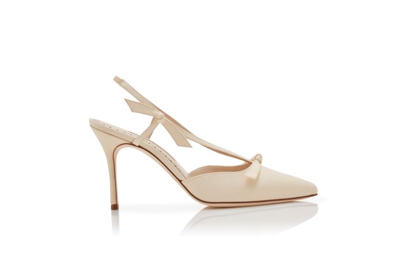 Side view of Corintia, Dark Cream Crepe De Chine Slingback Mules - US$925.00