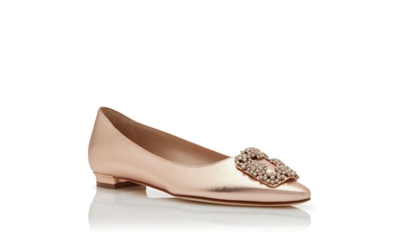Designer Copper Nappa Leather Jewel Buckle Flat Pumps