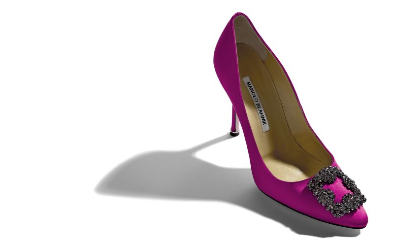 Hangisi, Dark Fuchsia Satin Jewel Buckle Pumps - CA$1,555.00