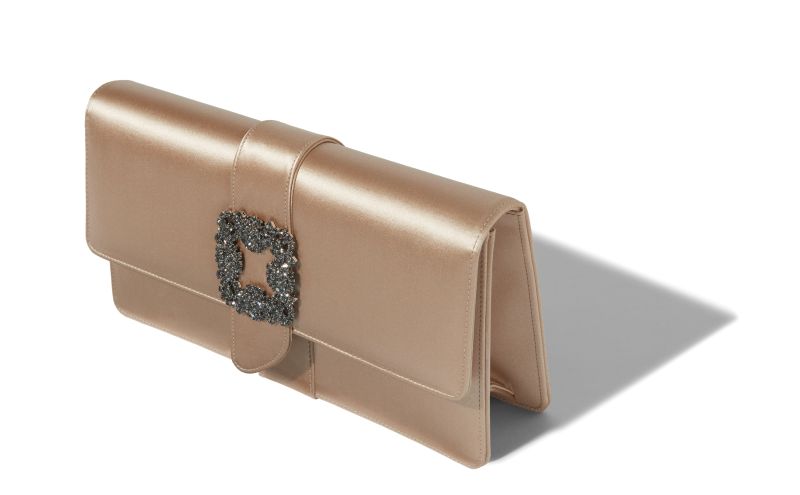 Capri, Light Beige Satin Jewel Buckle Clutch - AU$2,895.00 