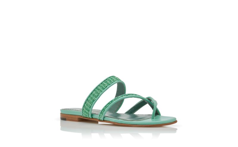 Susara, Green Raffia Flat Sandals  - US$438.00