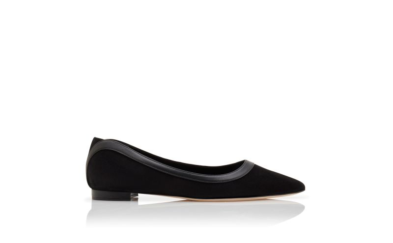 Side view of Dalinaflat, Black Suede Scalloped Detail Flat Pumps - AU$1,425.00