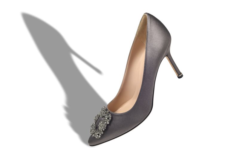 Hangisi 90, Dark Grey Satin Jewel Buckle Pumps - US$1,195.00