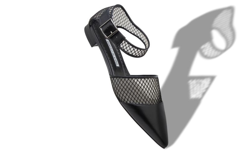 Jatelahflat, Black Nappa Leather Ankle Strap Flat Pumps - AU$853.00 