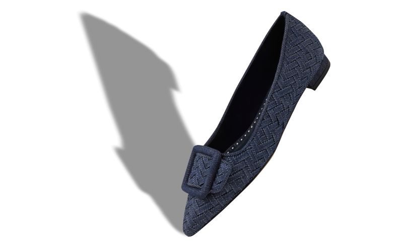 Maysalepumpflat, Dark Blue Chambray Buckle Detail Flat Pumps - US$1,015.00