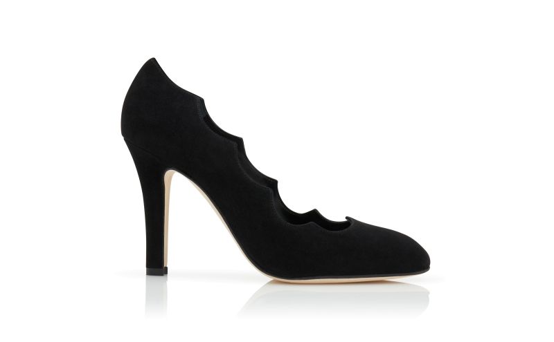 Side view of Mandembe, Black Suede Serrated Pumps  - £695.00