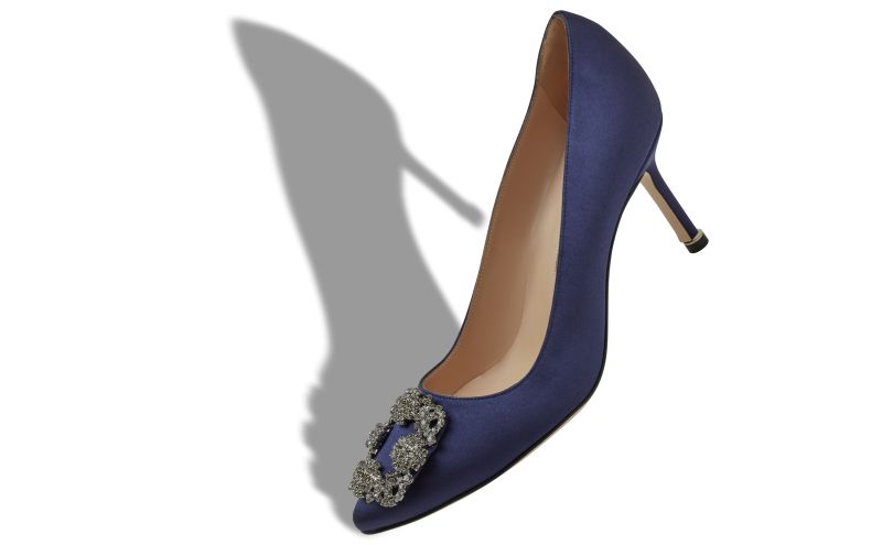 Hangisi 70, Navy Blue Satin Jewel Buckle Pumps - €1,145.00