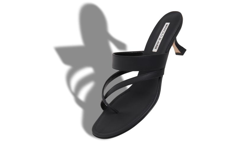 Susa, Black Calf Leather Open Toe Mules - AU$1,445.00