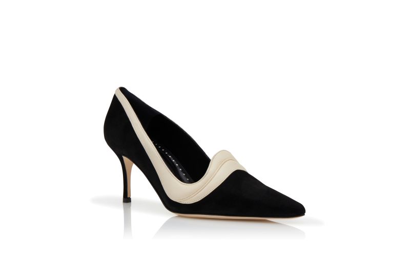 Ajarafa, Black and Light Cream Suede Pointed Toe Pumps - €845.00