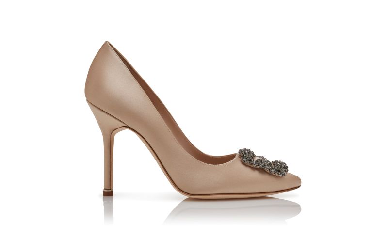 Side view of Hangisi, Champagne Satin Jewel Buckle Pumps - €1,145.00