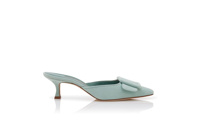Side view of Maysale, Light Green Suede Buckle Detail Mules - £595.00