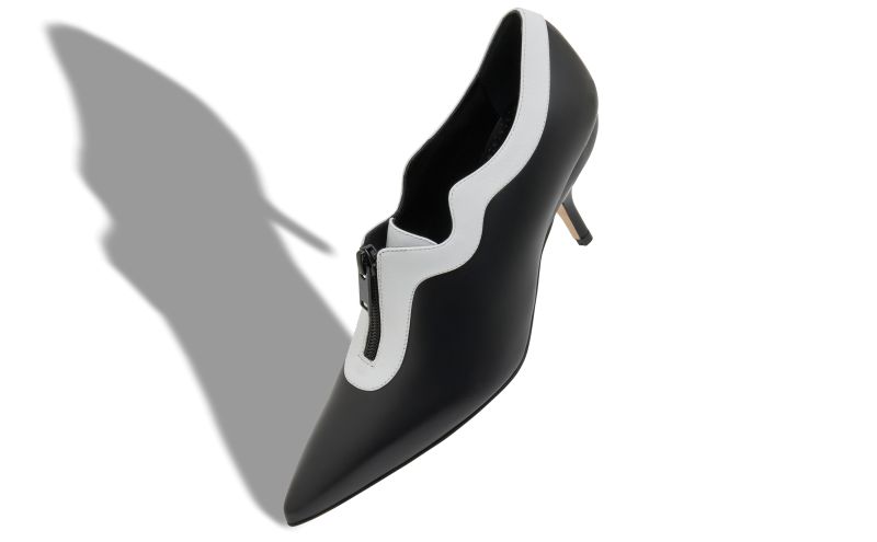 Zeynep, Black and White Calf Leather Zip Detail Pumps - US$567.00