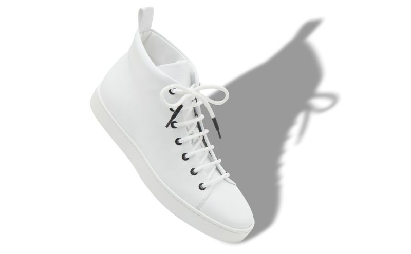 Designer White Calf Leather Lace Up Sneakers