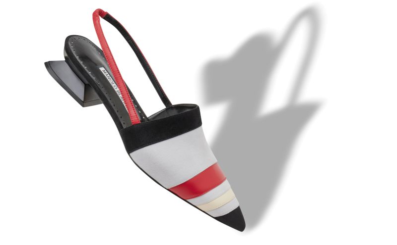 Ajram, Black, Grey, Cream and Red Suede Mules  - €875.00 