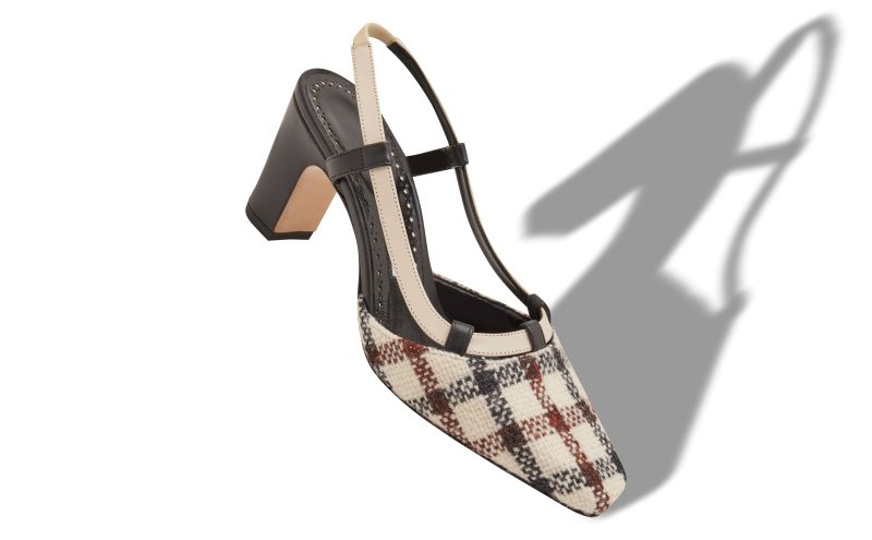 Vestal, Light Beige Wool Tartan Slingback Pumps - AU$1,535.00 