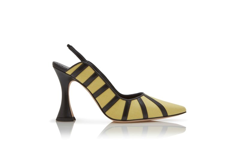Side view of Hodouby, Yellow and Black Linen  Slingback Pumps - £425.00