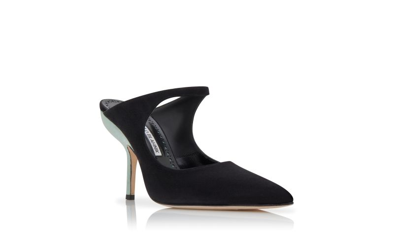 Mera, Black and Green Suede Pointed Toe Mules - CA$1,075.00