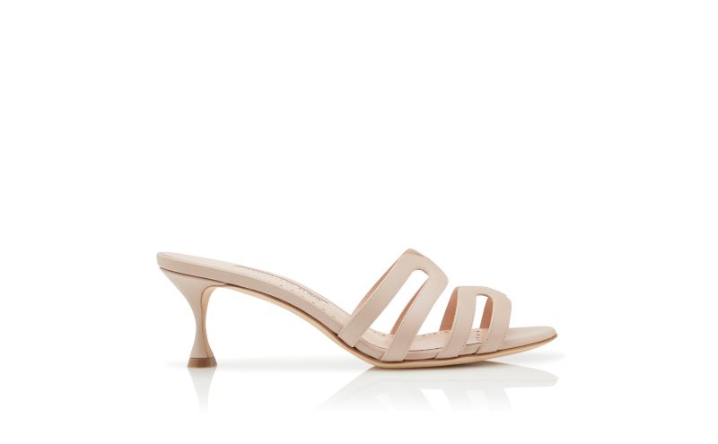 Side view of Ahwak, Light Beige Calf Leather Mules - US$473.00