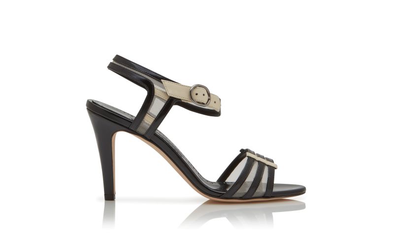 Side view of Cha'am, Black and Cream Patent Leather Sandals - £408.00