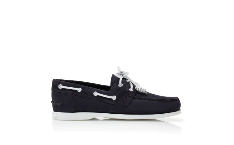 Side view of Sidmouth, Navy Blue Suede Boat Shoes - £595.00