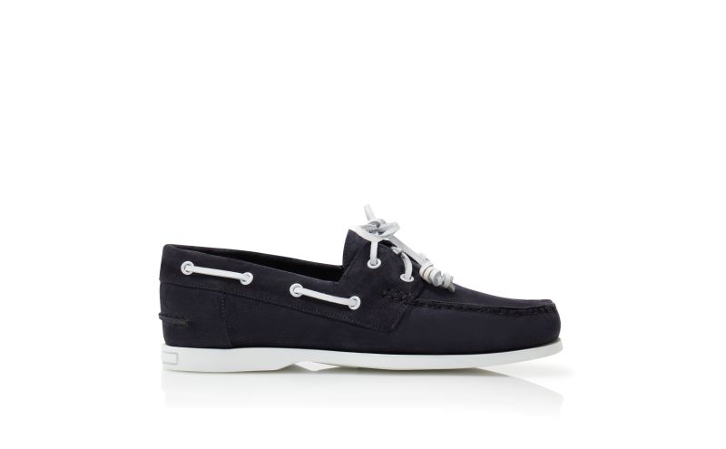 Side view of Sidmouth, Navy Blue Suede Boat Shoes - AU$1,195.00