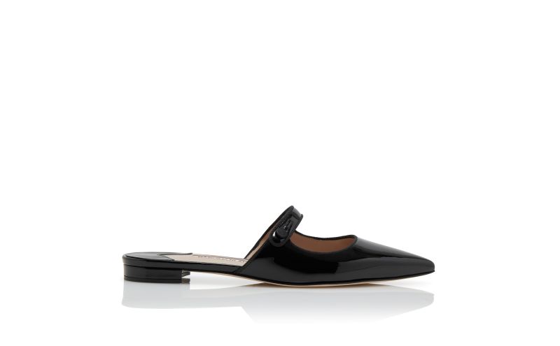 Side view of Camparimuflat, Black Patent Leather Mary Jane Flat Mules - US$885.00