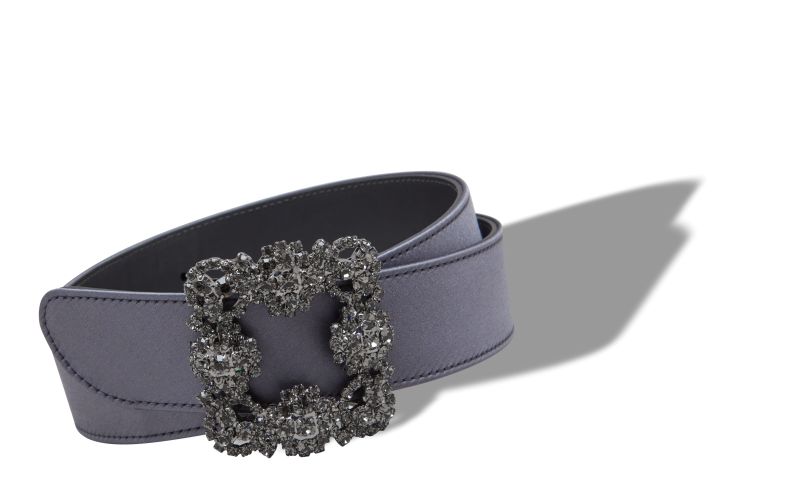 Designer Blue-Grey Satin Crystal Buckled Belt