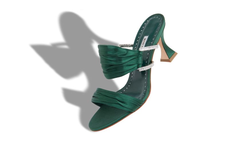 Chinap, Dark Green Satin Gathered Mules - £975.00