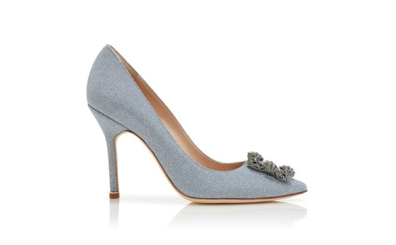 Side view of Hangisi glitter, Silver Glitter Fabric Jewel Buckle Pumps - £945.00