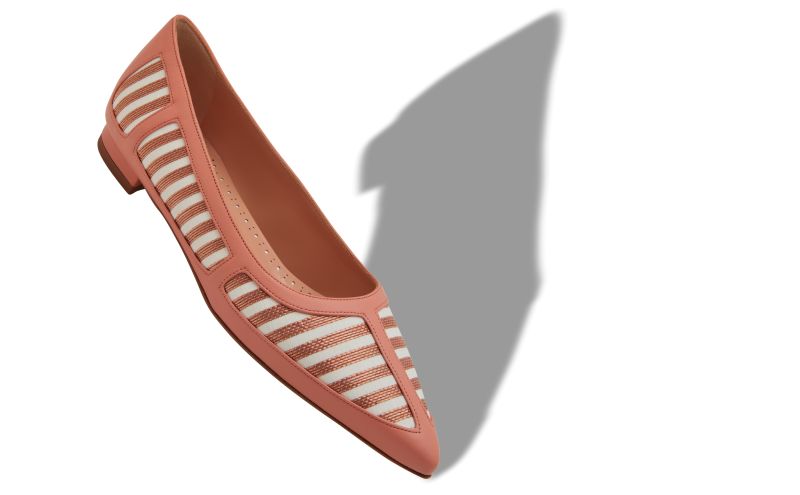 Ajara, Coral and Brown Nappa Leather Flat Pumps - €775.00 