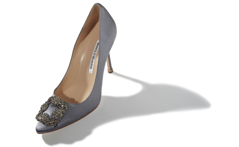 Designer Grey Satin Jewel Buckle Pumps