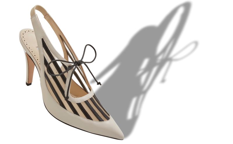 Khalilac, Light Cream and Black Patent Leather Slingback Pumps  - £425.00 