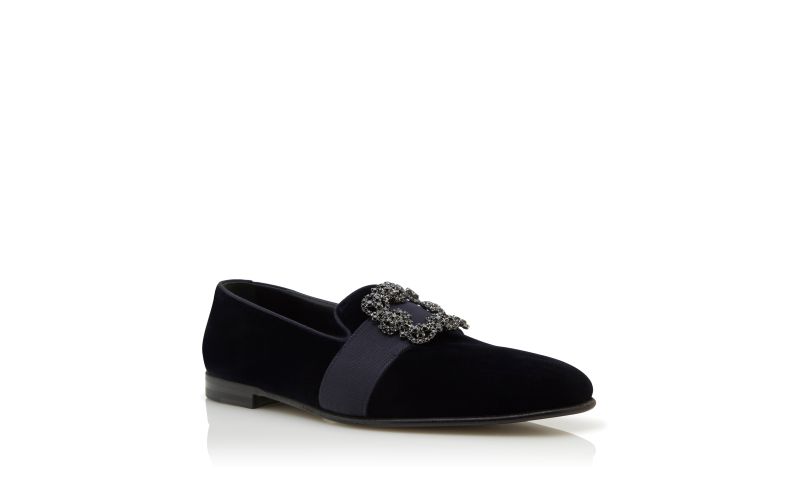 Carlton, Dark Blue Velvet Jewelled Buckle Loafers - AU$1,985.00