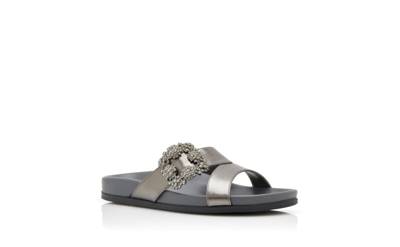 Chilanghi, Graphite Nappa Leather Jewel Buckle Flat Mules - €1,075.00