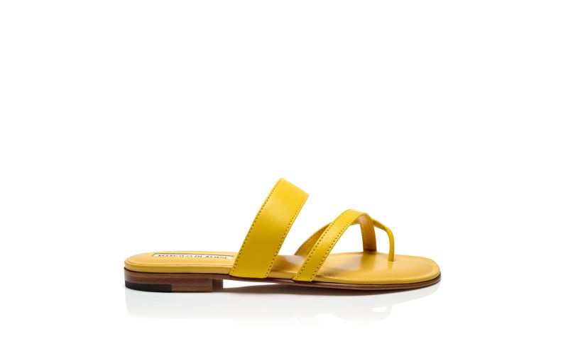 Side view of Susa, Yellow Nappa Leather Crossover Flat Sandals - US$745.00