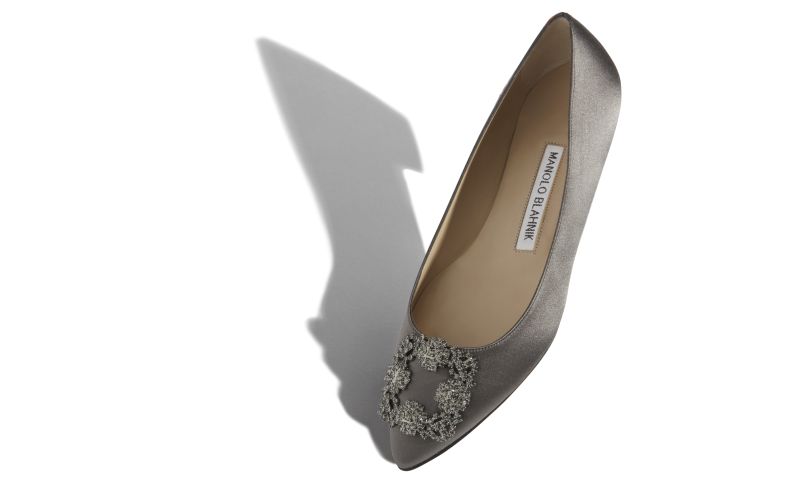 Hangisiflat, Grey Satin Jewel Buckle Flat Pumps - US$1,095.00