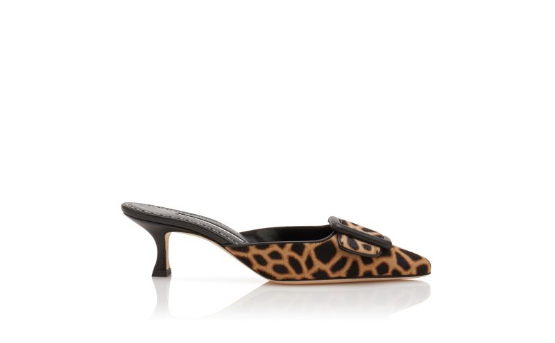 Side view of Maysalebi, Brown and Black Calf Hair Animal Print Mules - £795.00