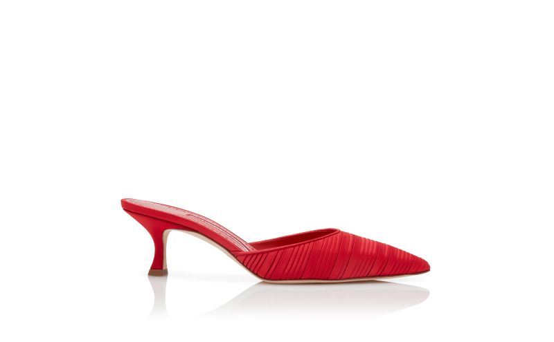 Side view of Carolynemu, Red Satin Pointed Toe Mules - AU$698.00