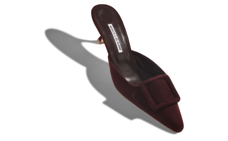 Maysale, Burgundy Suede Kitten Heel Mules - AU$1,135.00 