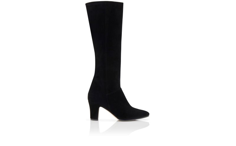 Side view of Pitana, Black Suede Knee High Boots - AU$2,725.00