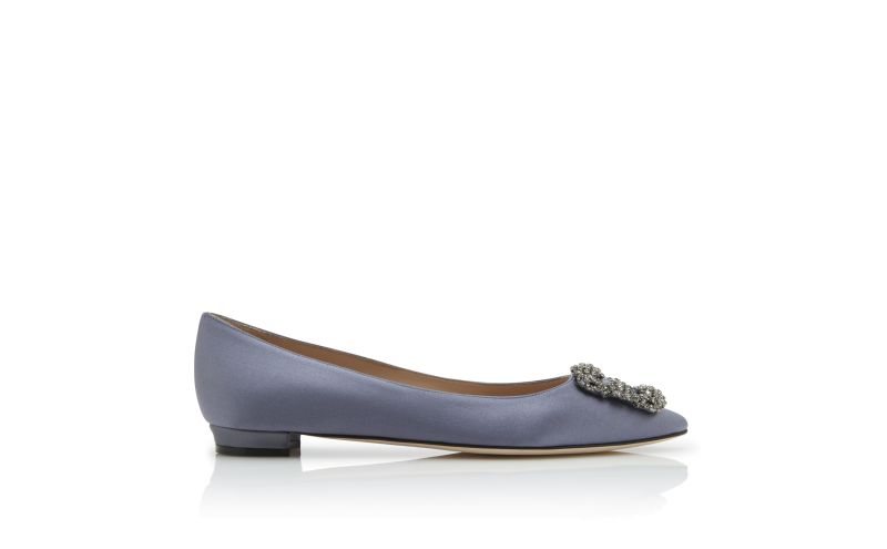 Side view of Hangisiflat, Grey Satin Jewel Buckle Flat Pumps - £845.00