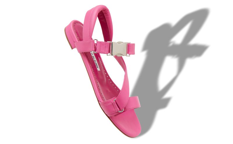Puxanflat, Pink Nappa Leather Buckle Detail Flat Sandals  - AU$1,615.00 