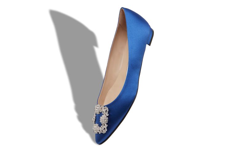 Hangisiflat, Blue Satin Jewel Buckle Flat Pumps - €995.00