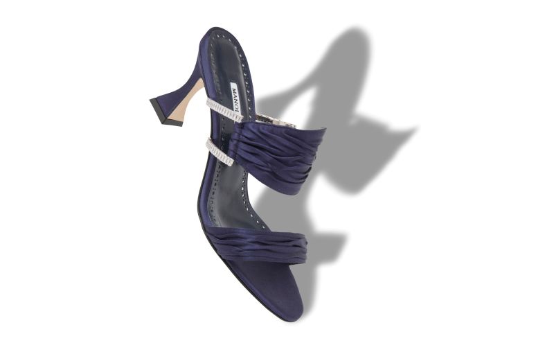 Chinap, Navy Blue Satin Gathered Mules - €1,095.00 
