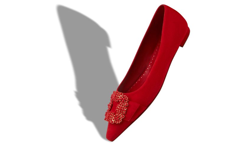 Gibfla, Red Suede Pearl Buckle Flat Pumps - AU$1,341.00