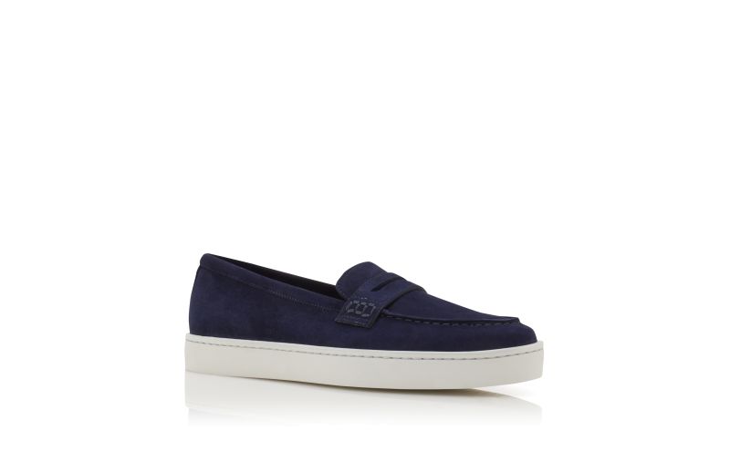 Ellisa, Navy Blue Suede Penny Loafers - US$695.00